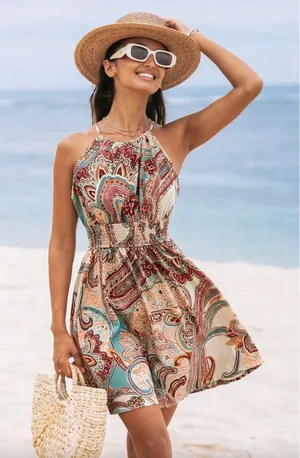 Cupshe Paisley Halter hankerchief mini dress thumbnail 1