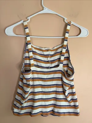 American Eagle Outfitters White Tank Top with Mustard & Navy Stripes thumbnail 4