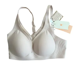 Cueply Women Beige Wireless‎ Seamless Bra Lace Trim Molded Cups Size Large NWT thumbnail 8