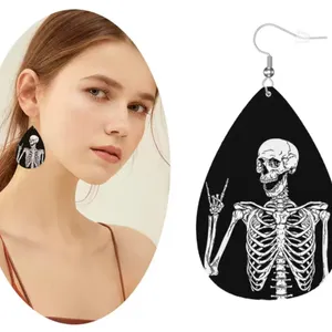 Gothic Skull‎ Faux Leather Teardrop Halloween Earrings Faux Fashion Jewelry thumbnail 7