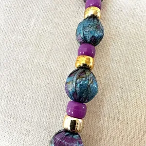 Blue purple and gold ribbon beaded necklace thumbnail 3