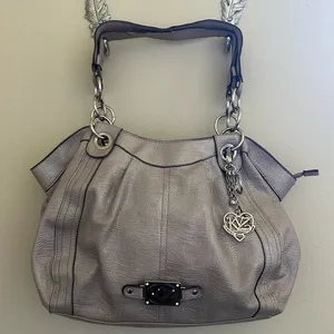 Kathy Van Zeeland purse blush pink with metallic silver gray finish thumbnail 1