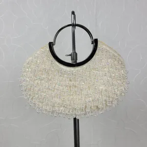 Vintage Womens Iridescent Crystal Hand Bag White Chandelier Beaded Evening Purse thumbnail 5