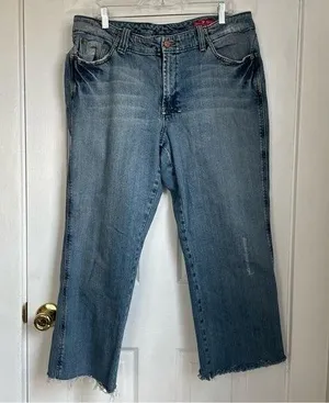 7 For All Mankind high rise straight leg cutoff jeans blue denim size 18 thumbnail 1