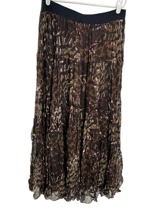 Layered sheer crinkle neutral camo tiered maxi skirt midi jungle animal whimsy thumbnail 2
