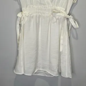🍁 Zara Ruffle V-neck Mini Dress‎ Cinched Waist Ties White Small thumbnail 6