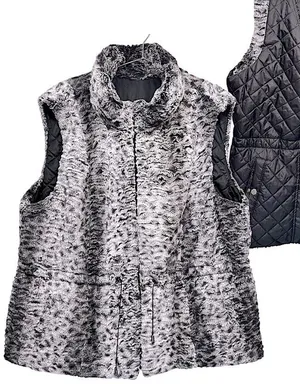 Reversible Vest Leopard Faux Fur Quilted Black with Fur Trim Vintage Y2K Mobwife thumbnail 1