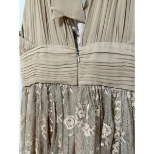 Zara Womens Champagne Floral Lace Maxi Dress Pleated V-Neck Bow Back Formal Gown thumbnail 8