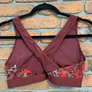 Aerie Women's Offline‎ Animal Print V-Neck Cross Straps Mesh Sports Bra Red - S thumbnail 2