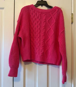 Free People Dream Cable Knit Sweater in Hibiscus Highlight Pink Size Small thumbnail 1