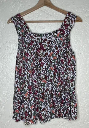 LOFT Womens Floral Peplum Tank Top Square Neck Sleeveless Blouse Multi Color S thumbnail 1