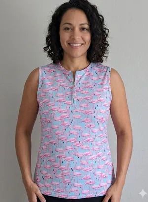 Alvin’s Island Flamingo Print Size L Sleeveless Top, UPF 50 thumbnail 1
