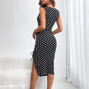 SHEIN Black and White Polka Dot Midi Dress Drawstring Split Thigh Size XL thumbnail 10