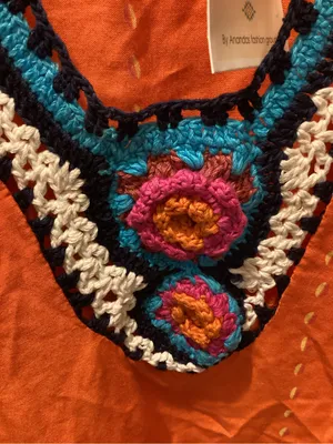 Embroidered Orange V-Neck Women’s Dress thumbnail 2