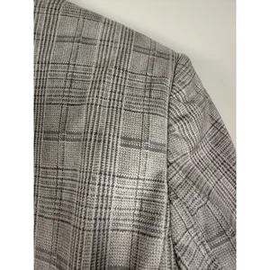 Zara Blazer Women's M Plaid Gray Faux Suede Ruched Sleeve Long Line Open‎ Front thumbnail 8