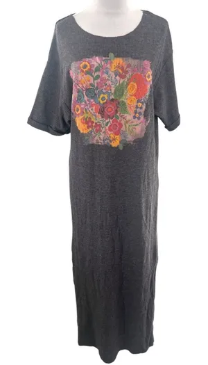 Natural‎ Life waffle knit floral maxi T-shirt dress sz S thumbnail 1