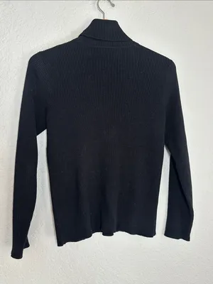 Ralph Lauren Black Ribbed Turtleneck Sweater Gold Buttons Epaulettes Preppy thumbnail 7