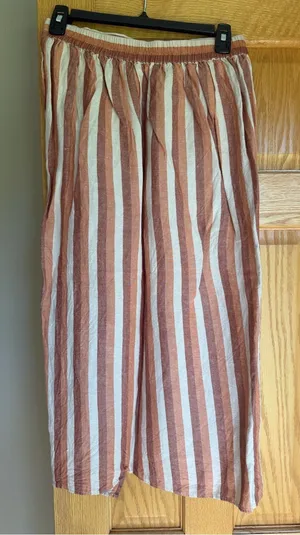Madewell Boho Striped Linen Blend Faux Wrap Overlay Midi Skirt Small thumbnail 1