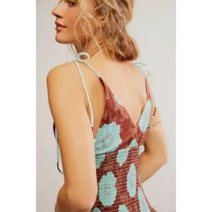 Free People Bohemian Beachy Hawaiian Adriel Midi Dress Brown Blue Floral Small thumbnail 3