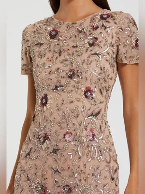 NWT MAC DUGGAL 10102 Beige Floral Embellished Short Sleeve Midi Dress Size 4 thumbnail 6