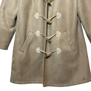 Chaps Women's Faux Suede Coat Jacket Toggle Front Sherpa‎ Collar Beige Mobwife thumbnail 2