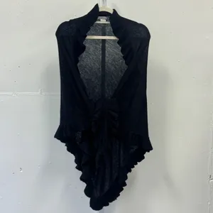 Design History Cashmere Wool Angora Blend Ruffle Trim Knit Shawl Wrap O/S Black thumbnail 3