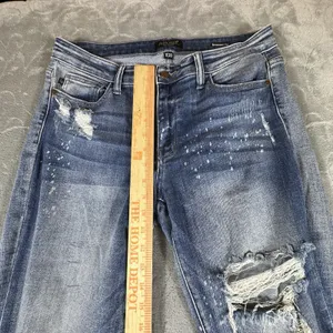 Judy Blue Jeans Womens 11/30 Blue Boyfriend Fit Destroyed Bleach Splatter Denim thumbnail 11