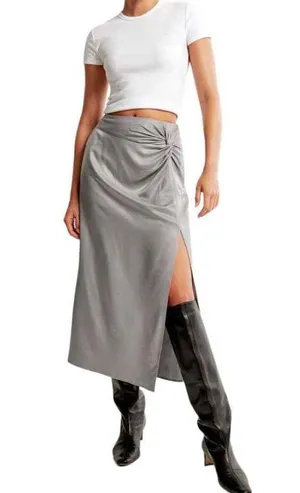 Abercrombie 74- NWT Knotted Elevated Satin Midi Skirt sz XL GOLDEN TONE thumbnail 9