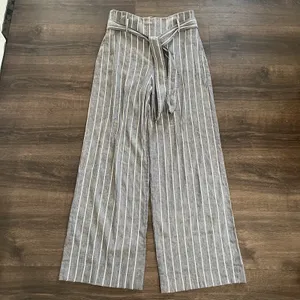 Theory Size 12 Wide Leg Belted Trousers Stripe Wither Linen Belt Pant Fl_ thumbnail 3