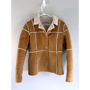 lei Vintage Y2K Faux Suede‎ Sherpa Lined Patchwork Jacket Tan Brown Small thumbnail 2