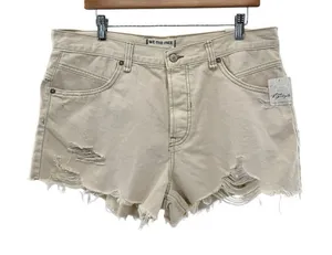 WE THE FREE Now Or Never Denim‎ Shorts Women's Size 31 Ivory NEW Distressed thumbnail 1
