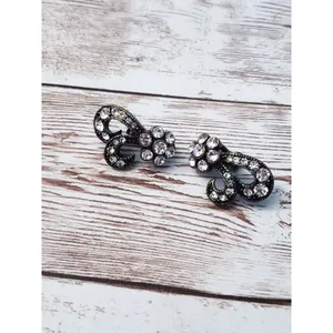 Vintage Clip On Earrings - Dark Metal & Clear Gem 1" thumbnail 2