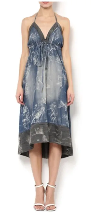 True Religion Womens Acid Wash Boho Open Back Halter Maxi Slip Dress Size M thumbnail 1