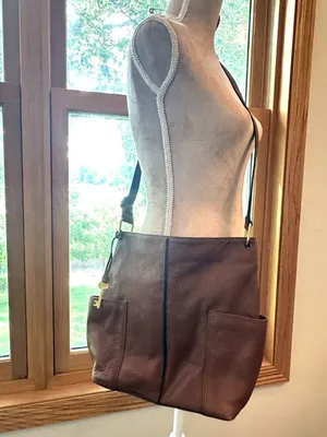 Fossil Brown Leather Crossbody Messenger Bag Key Charm Utility Pockets thumbnail 2