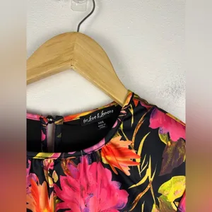 For Love and Lemons Dakota Black Floral Satin Long Sleeves Ruffle Dress Sz XXS‎ thumbnail 6