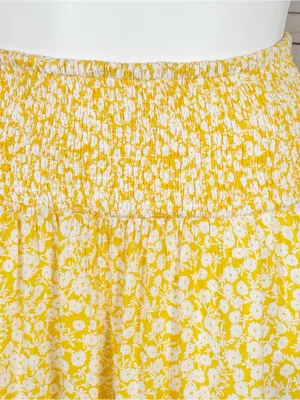 Lost + Wanderer Floral Lace Hem Smocked Waist Mini Skirt Yellow White XL Cottage thumbnail 5