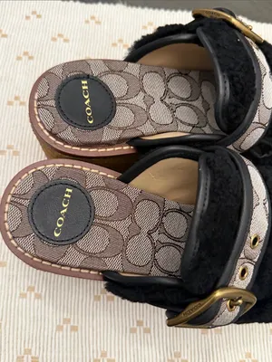 Coach Black Shearling Dylan Signature Buckle Platform Clogs Mules Size 7 NWOT‎ thumbnail 3