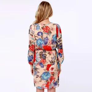 Honey Punch Nude Multicolor Floral Print Flowy Long Sleeve Dress Lulus Womens M thumbnail 15