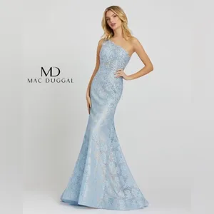 Mac Duggal 48910 Womens Blue One Shoulder Lace Trumpet Gown Dress thumbnail 5