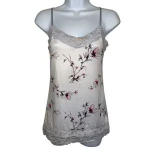 WHITE‎ HOUSE BLACK MARKET White Floral Lace Trim Cami Tank Top EUC Size XS thumbnail 2