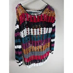 Free People Chasing Rainbows Tunic Sweater Size XS Open Knit Oversized Boho Top thumbnail 5