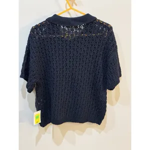 Lucky Brand Pointelle Camp Shirt Open Knit‎ Cardigan Fisherman Collared Size S thumbnail 3
