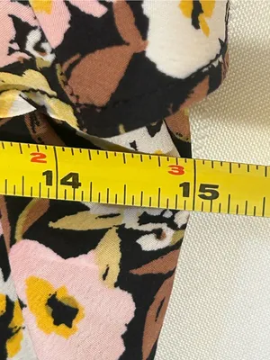 NWT Floral Ruffle-Trim Maxi Dress in Brown, Pink & Yellow, side slit, SZ Large. thumbnail 9
