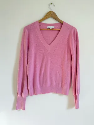 White + Warren Pink Cotton Silk Rib Trim Crew Neck Sweater Size Large thumbnail 2