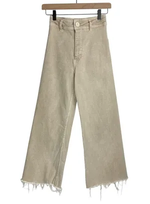 Zara Marine Straight Wide Leg Jeans Sz 0 Tan Beige High Rise Stretch thumbnail 3