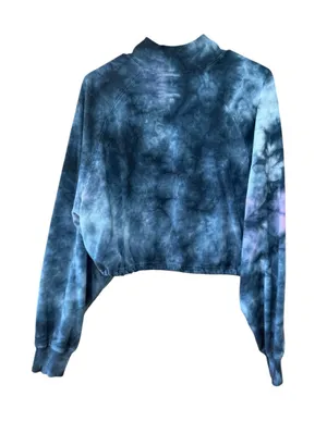 Aeropostale Blue Tie-Dye Cropped Drawcord Mock Neck Sweatshirt thumbnail 1