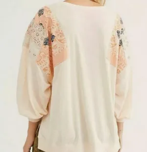 We The Free Free People Camiseta Feelin It Boho Patchwork Top in Alabaster Combo W1096 Sz S thumbnail 4
