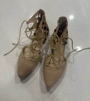 Tan pointed toe lace up flats Size 7.5 thumbnail 1