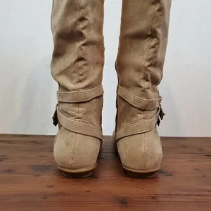 JustFab‎ Womens Boots 7 Brown Suede Knee High Zip Up Flat Pull-On Almond Toe thumbnail 5