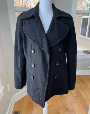 London Fog Black Wool Blend Short Pea Coat Dress Jacket Size Medium thumbnail 1